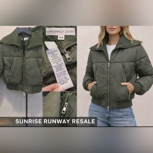 Sincerely Jules Olive Green Cropped Puffer Jacket – Size M
